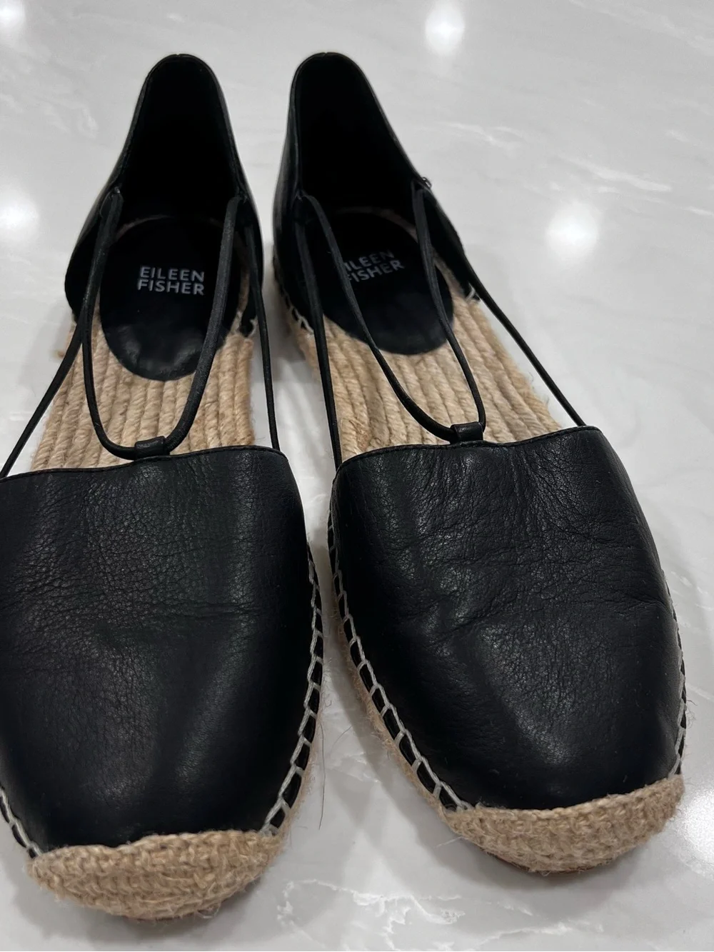 Eileen Fisher Lee Spadrillle Black Leather Comfortable Bohemian Shoes Size 9 M